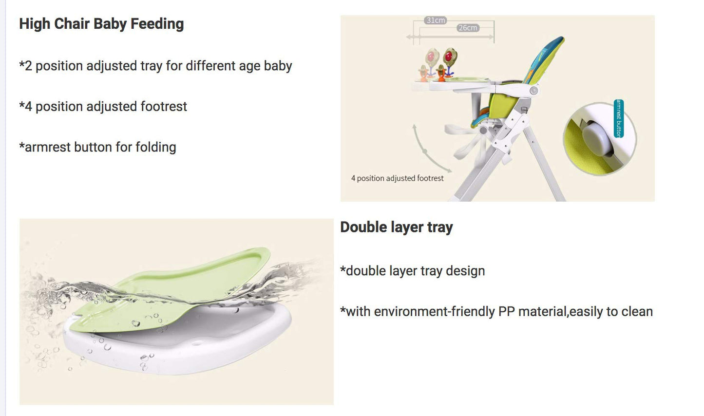 Star Ibaby Pretty Trona para Bebé con Juguetes, Doble Bandeja y Reposapiés Ajustable