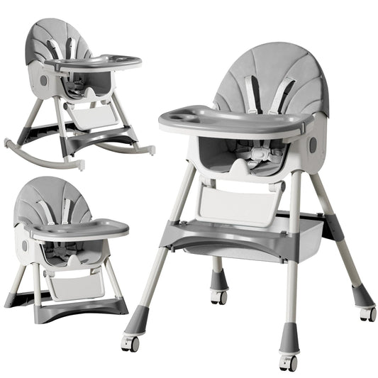 LINELUCK Trona Bebé Evolutiva Reclinable y Plegable, con Bandeja y Ruedas, de 6 Meses a 6 Años