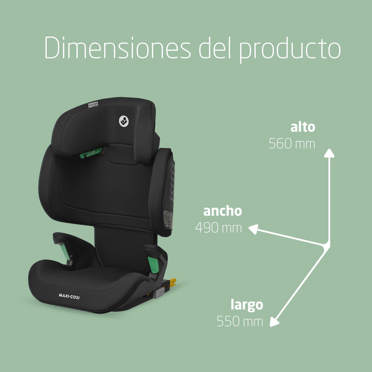 Maxi-Cosi RodiFix M i-Size Silla de Coche ISOFIX con Respaldo Alto, con Protección G-CELL, de 3.5 a 12 Años (100-150 cm), Basic Black