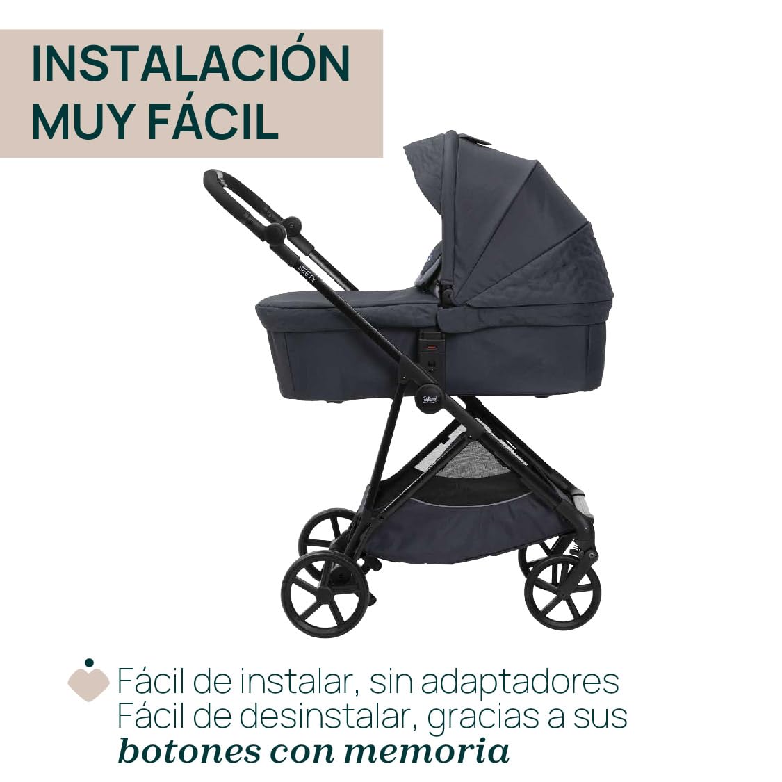 Chicco Trio Seety Sistema Modular 3 Piezas, con Cochecito, Capazo y Silla de Coche Kory i-Size, Ultraligero y Compacto, de 0 a 4 Años