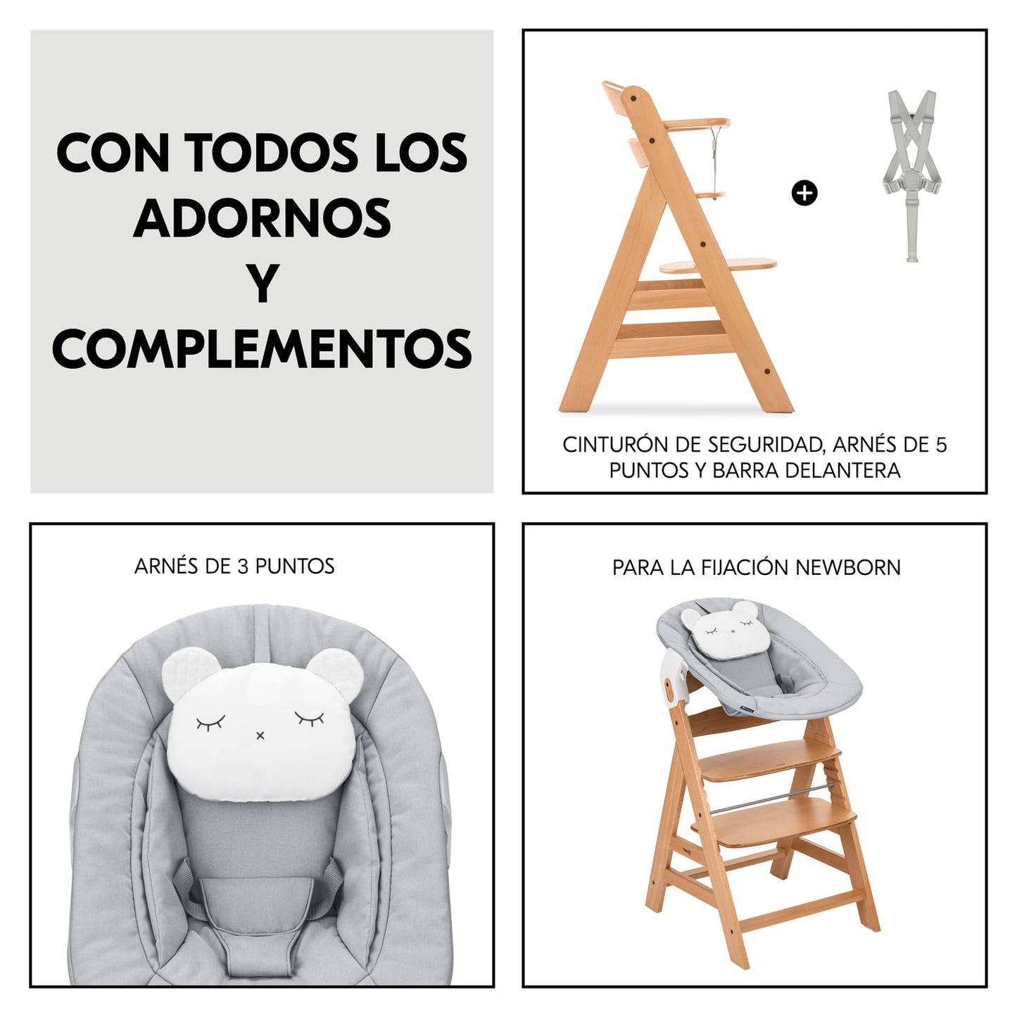 hauck Alpha Trona Evolutiva de Madera, con Hamaca Newborn, desde el Nacimiento, Altura Regulable, Natural