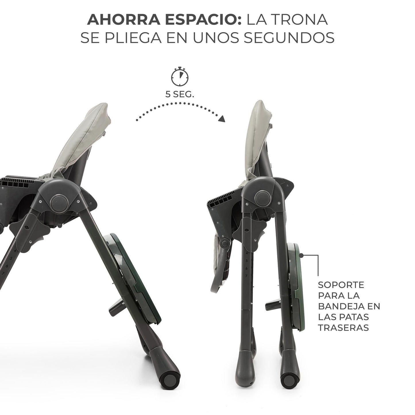 Kinderkraft TUMMIE Trona Bebé 2 en 1, Reclinable, con Juguetes y Reposapiés, Ajustable, Gris
