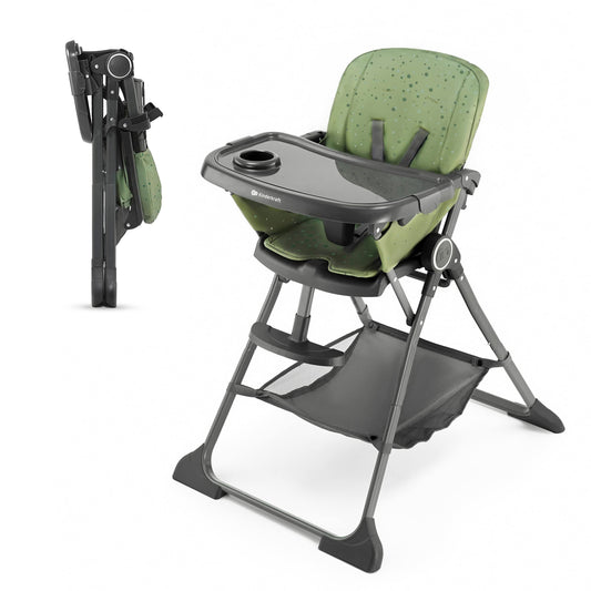 Kinderkraft FOLDEE Trona Bebé Reclinable y Plegable, con Reposapiés y Bandeja Doble Extraíble, de 6 Meses a 3 Años, Verde