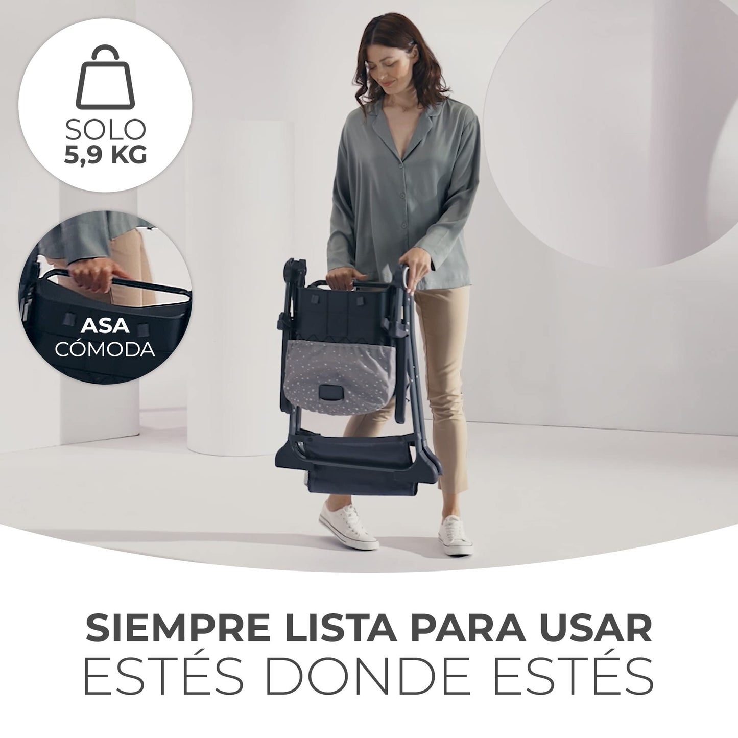 Kinderkraft FOLDEE Trona Bebé Reclinable y Plegable, con Reposapiés y Bandeja Doble Extraíble, de 6 Meses a 3 Años, Verde