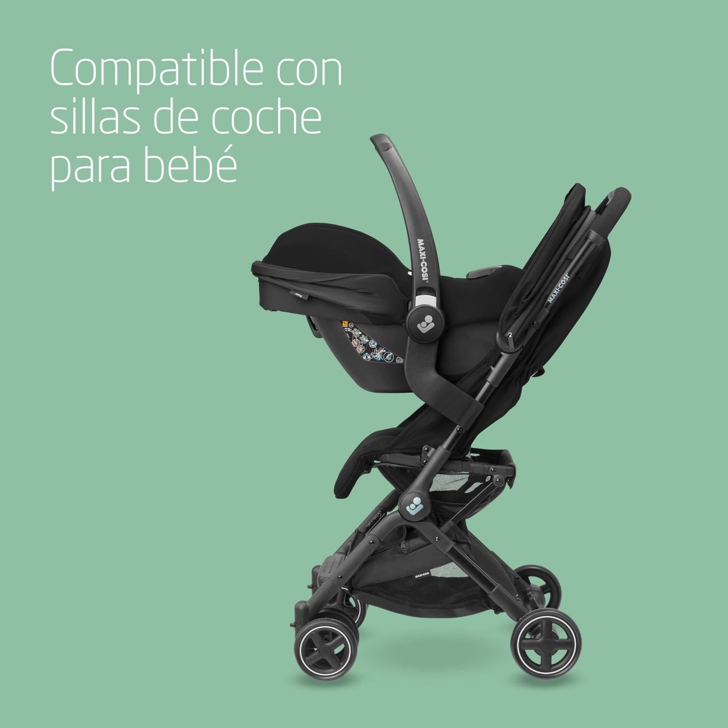 Maxi-Cosi Lara2 Silla de Paseo Ligera y Compacta, con Plegado Automático, Reclinación Total y Bandolera, de 0 a 4 Años (hasta 22 kg), Essential Black