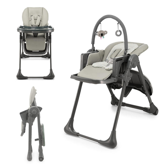 Kinderkraft TUMMIE Trona Bebé 2 en 1, Reclinable, con Juguetes y Reposapiés, Ajustable, Gris