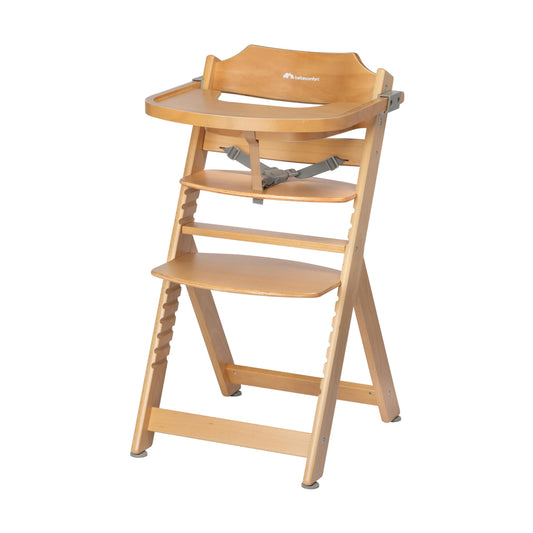Bebeconfort Timba Trona Evolutiva de Madera, de 6 Meses a 99 Años (hasta 110 kg), con Bandeja Extraíble y Asiento Ajustable, Natural