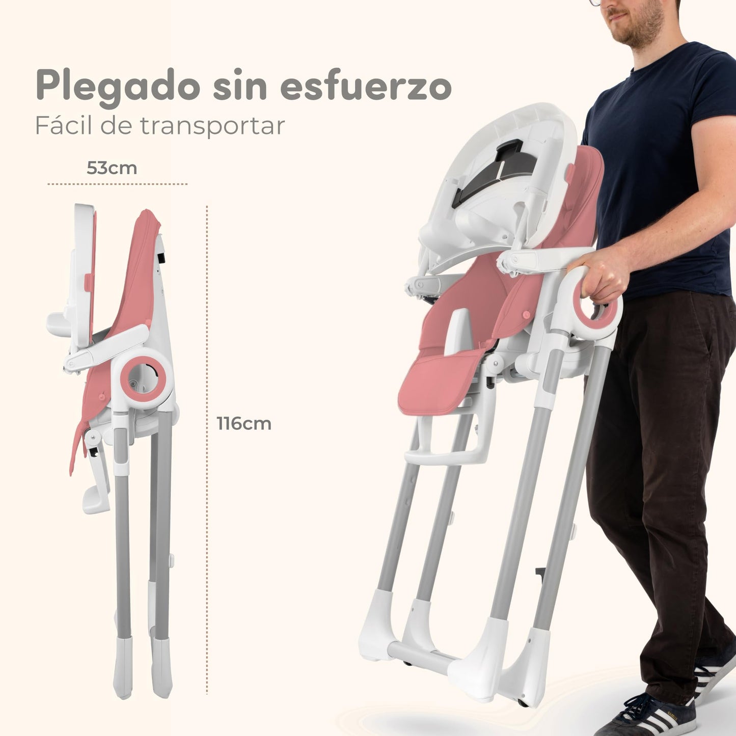 Sweety Fox Trona Bebé Evolutiva, Reclinable 5 Posiciones, 7 Alturas, Portátil, Rosa