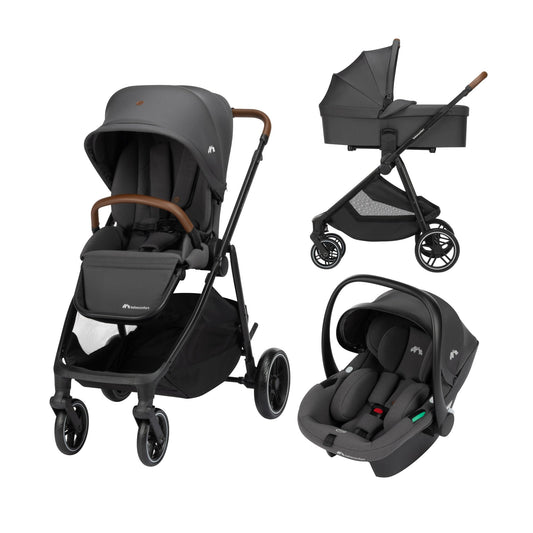 Bebeconfort Luvia Trio Carrito 3 en 1, con Cochecito, Silla de Coche y Capazo, con Cierre Inteligente, Manillar Ajustable, Absorción de Impactos, Mineral Graphite
