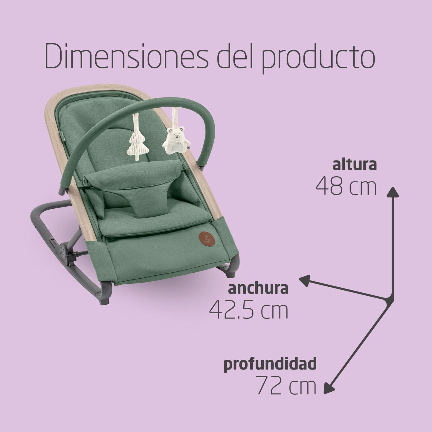 Maxi-Cosi Kori Hamaca y Balancín 2 en 1, con Arco de Juegos y 3 Reclinaciones, Ligera y Compacta, de 0 a 2 Años (hasta 15 kg), Eco Care, Beyond Green
