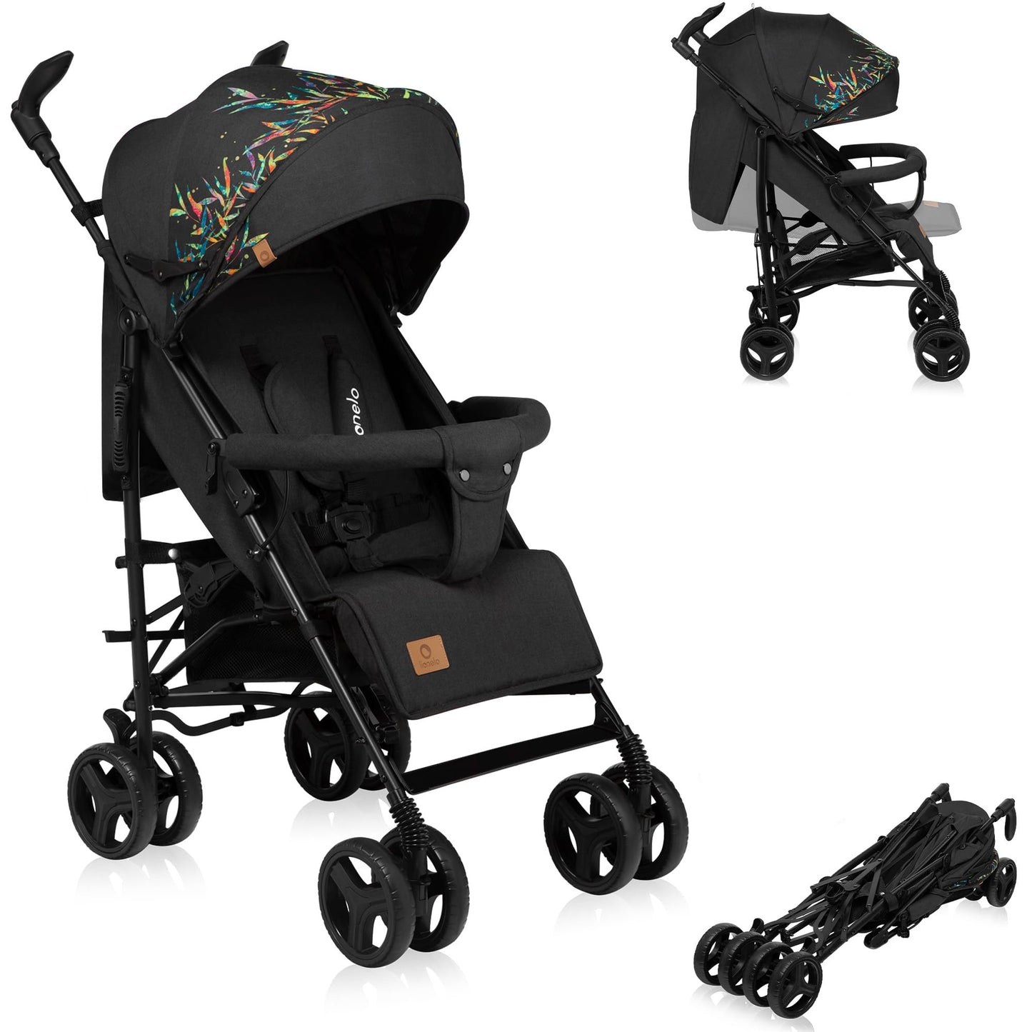 LIONELO Cochecito de bebé de Irma de hasta 15 kg, ligero y moderno, con función reclinable, plegable, ruedas grandes de 6 pulgadas, cesta grande, bolsa, mosquitera