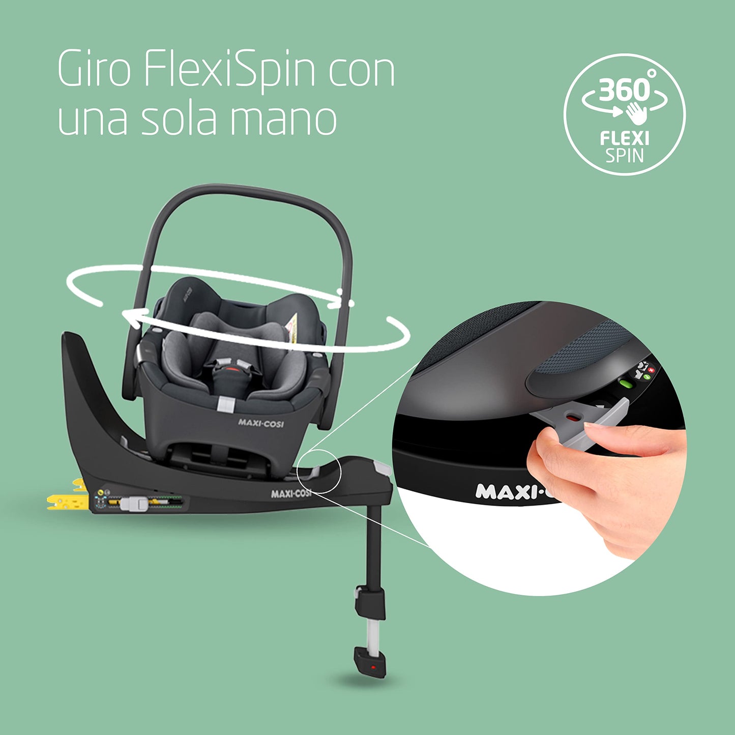 Maxi-Cosi FamilyFix 360 i-Size Base ISOFIX Giratoria 360, con Giro FlexiSpin, de 0 a 4 Años (40-105 cm), Negra