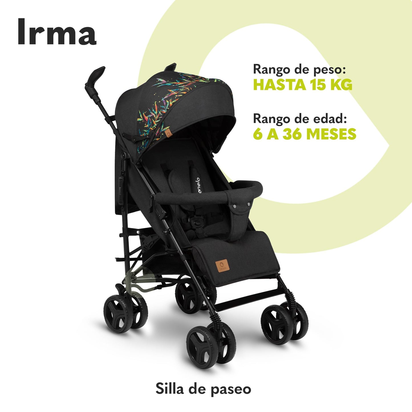 LIONELO Cochecito de bebé de Irma de hasta 15 kg, ligero y moderno, con función reclinable, plegable, ruedas grandes de 6 pulgadas, cesta grande, bolsa, mosquitera