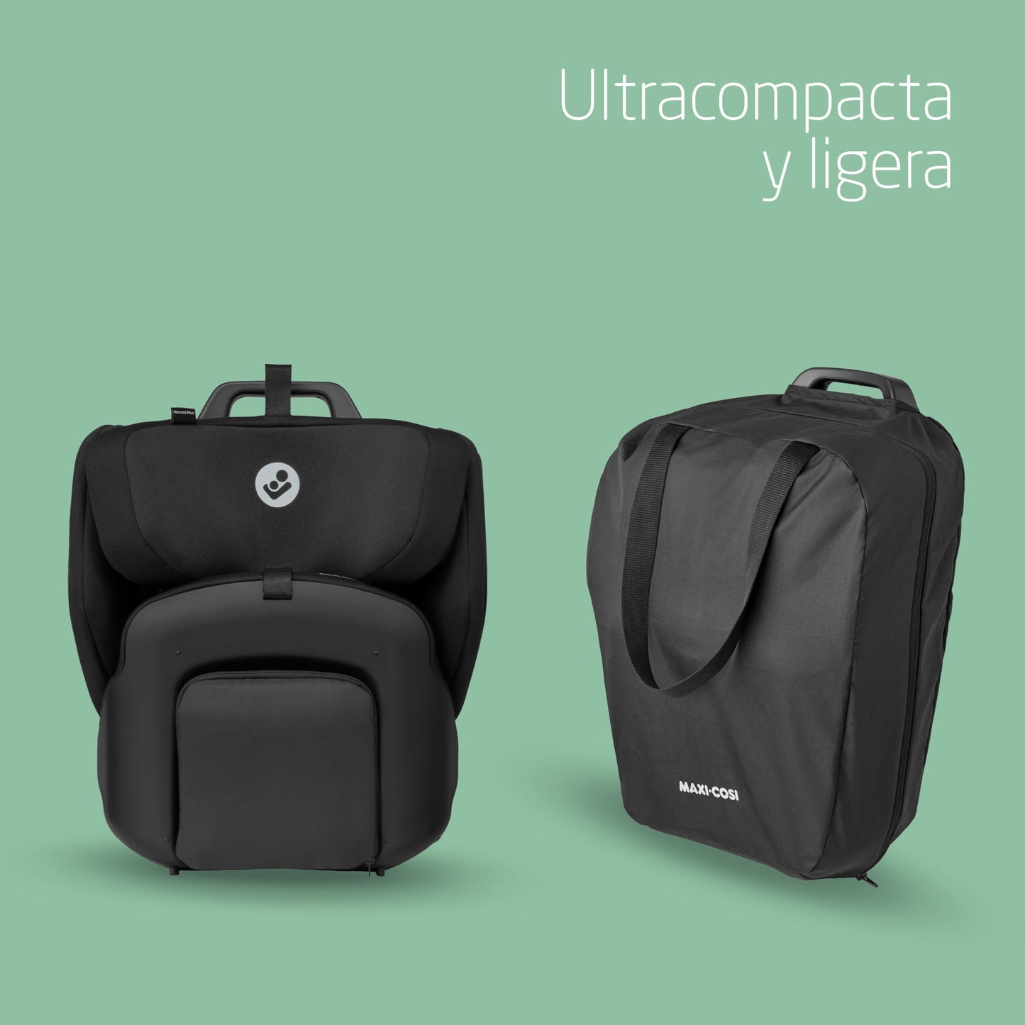 Maxi-Cosi Nomad Plus Silla de Coche de Viaje Plegable, Ligera y Ultracompacta, con Bolsa de Viaje y Protección Lateral, de 15 Meses a 4 Años, Negro