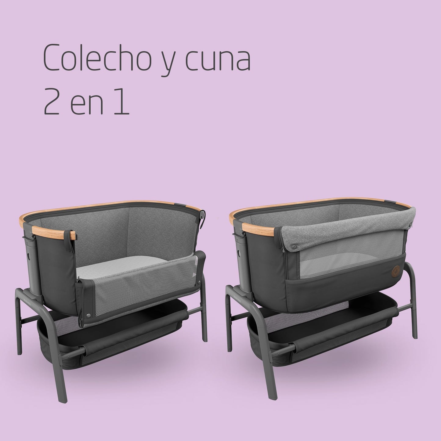 Maxi-Cosi Iora Cuna de Colecho, con 5 Alturas y 4 Reclinaciones, Plegable, con Fácil Deslizamiento, de 0 a 6 Meses, Essential Graphite