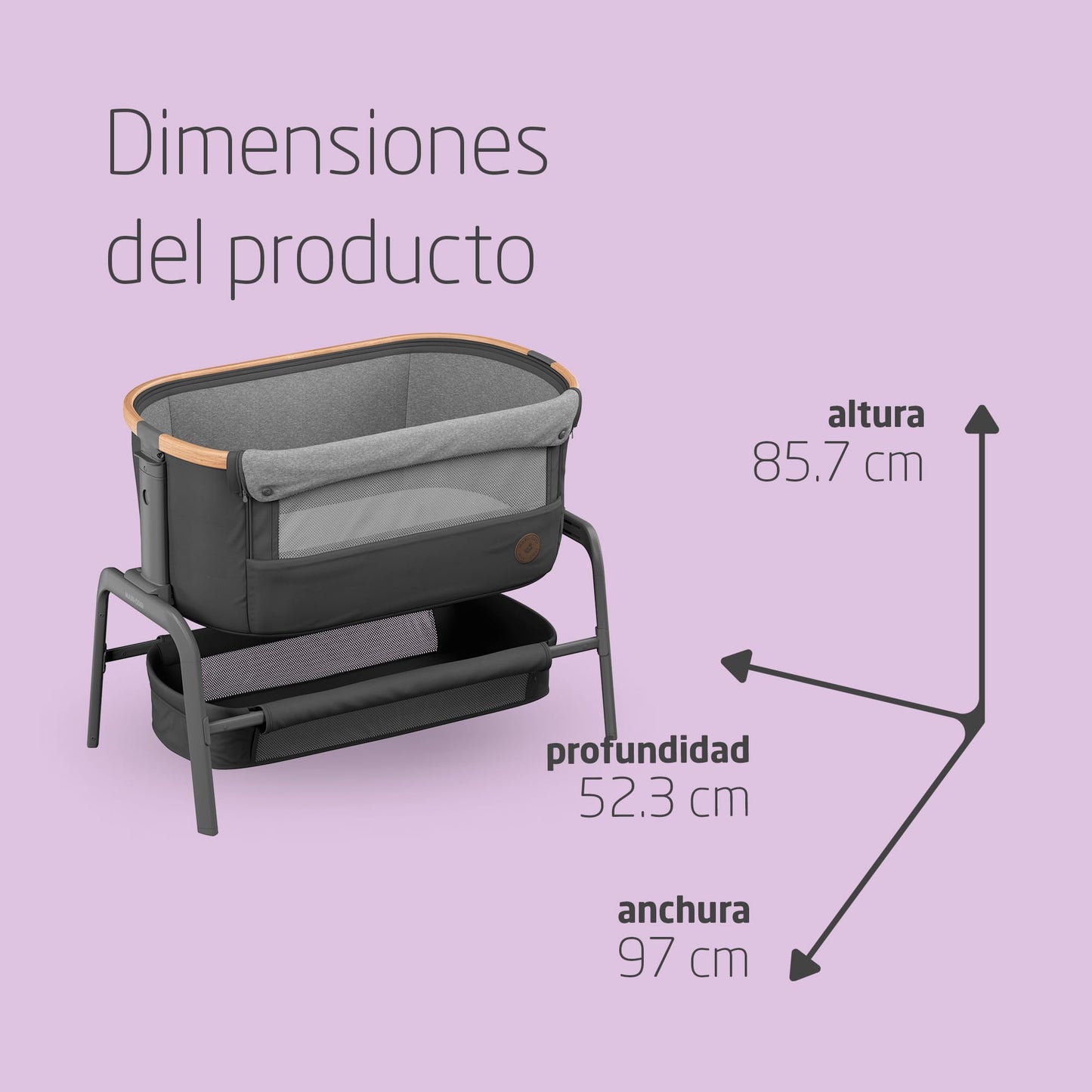 Maxi-Cosi Iora Cuna de Colecho, con 5 Alturas y 4 Reclinaciones, Plegable, con Fácil Deslizamiento, de 0 a 6 Meses, Essential Graphite