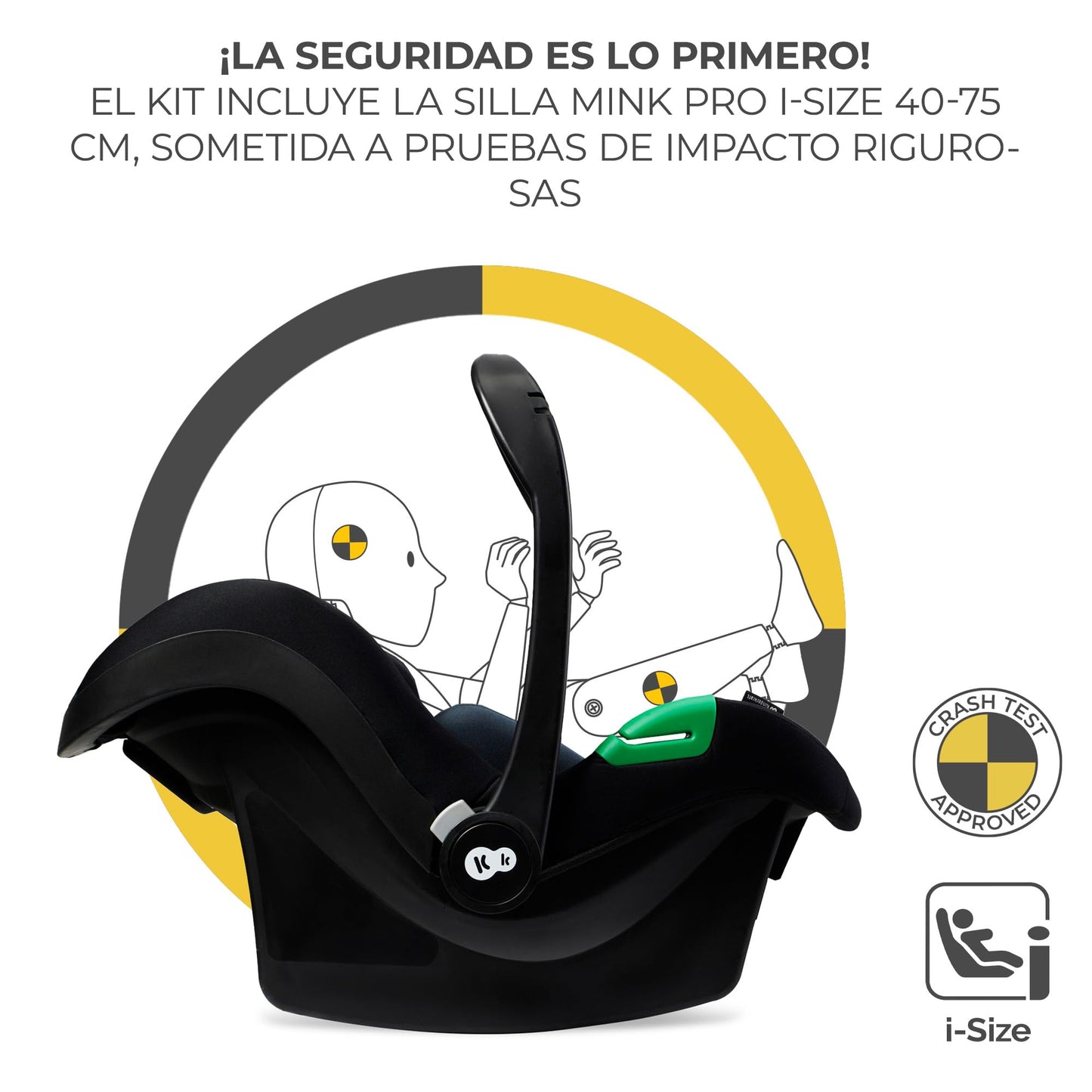 Kinderkraft ESME Sistema de Viaje 3 en 1, Plegable, con Silla de Coche **Mink PRO i-Size, para Recién Nacido hasta 4 Años, Negro