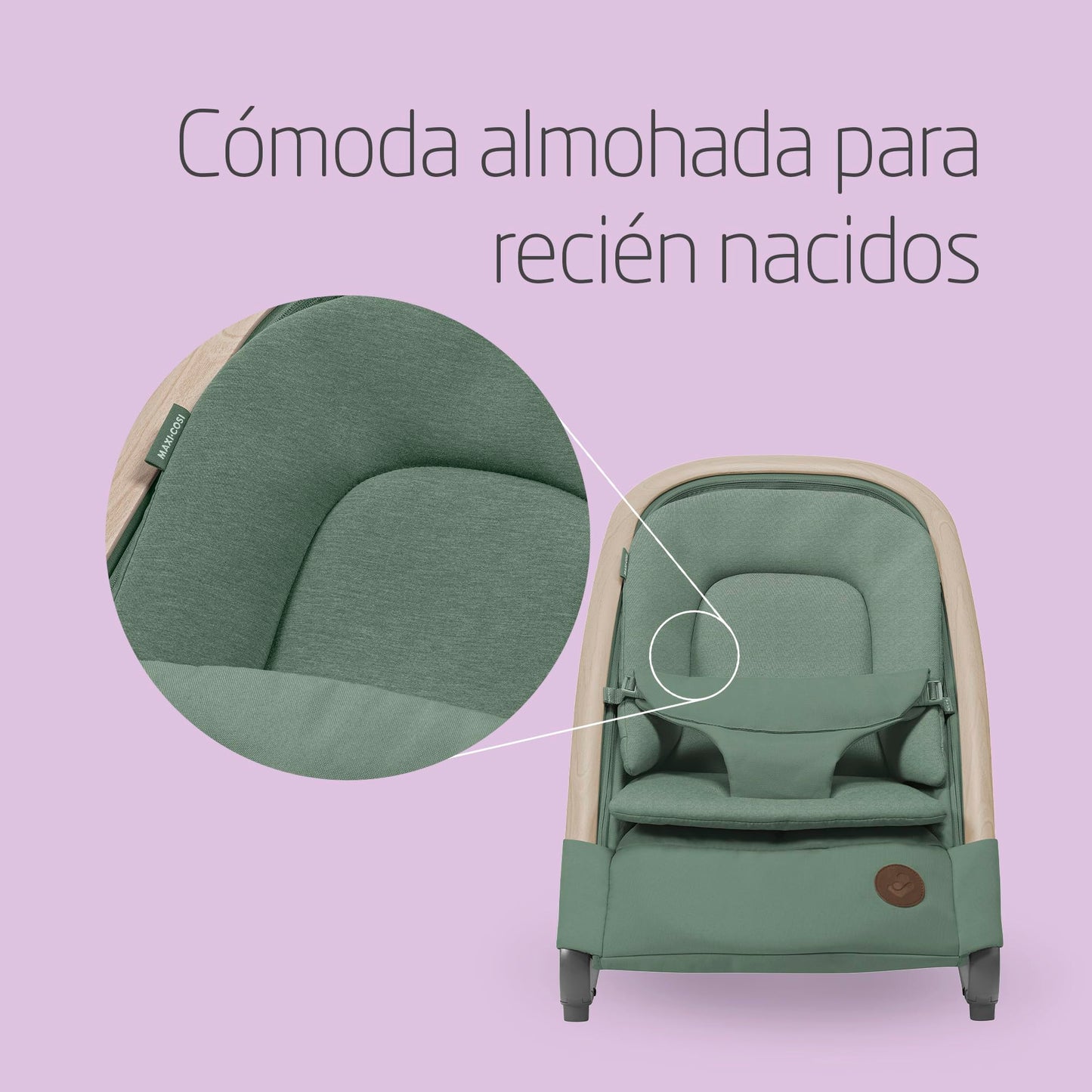 Maxi-Cosi Kori Hamaca y Balancín 2 en 1, con Arco de Juegos y 3 Reclinaciones, Ligera y Compacta, de 0 a 2 Años (hasta 15 kg), Eco Care, Beyond Green