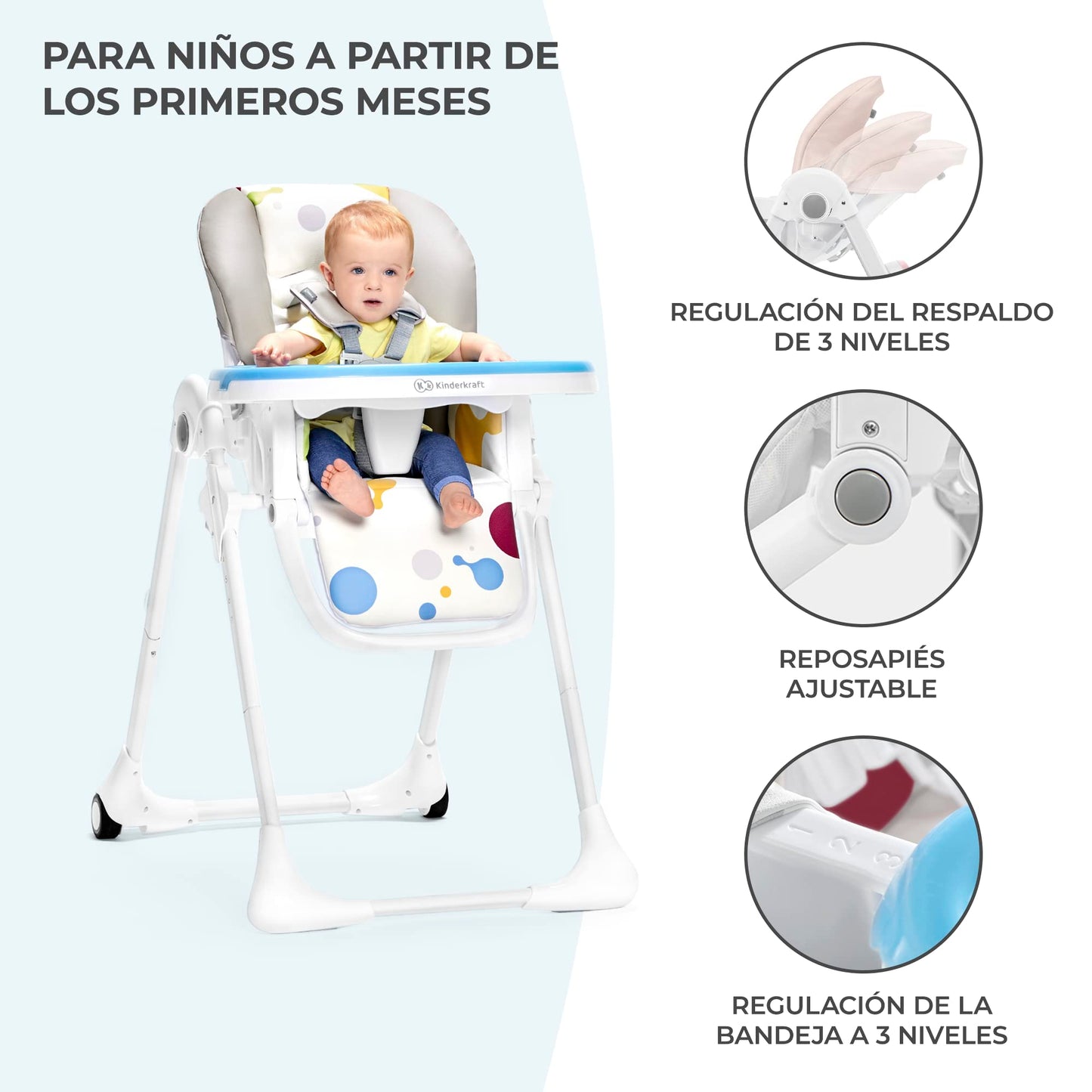 inderkraft YUMMY Trona Bebé Portátil, Plegable y Reclinable (7 Niveles), con Reposapiés y Bandeja Ajustables, hasta 3 Años, Rosa