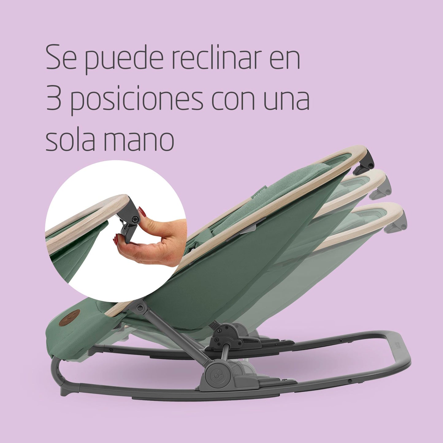 Maxi-Cosi Kori Hamaca y Balancín 2 en 1, con Arco de Juegos y 3 Reclinaciones, Ligera y Compacta, de 0 a 2 Años (hasta 15 kg), Eco Care, Beyond Green