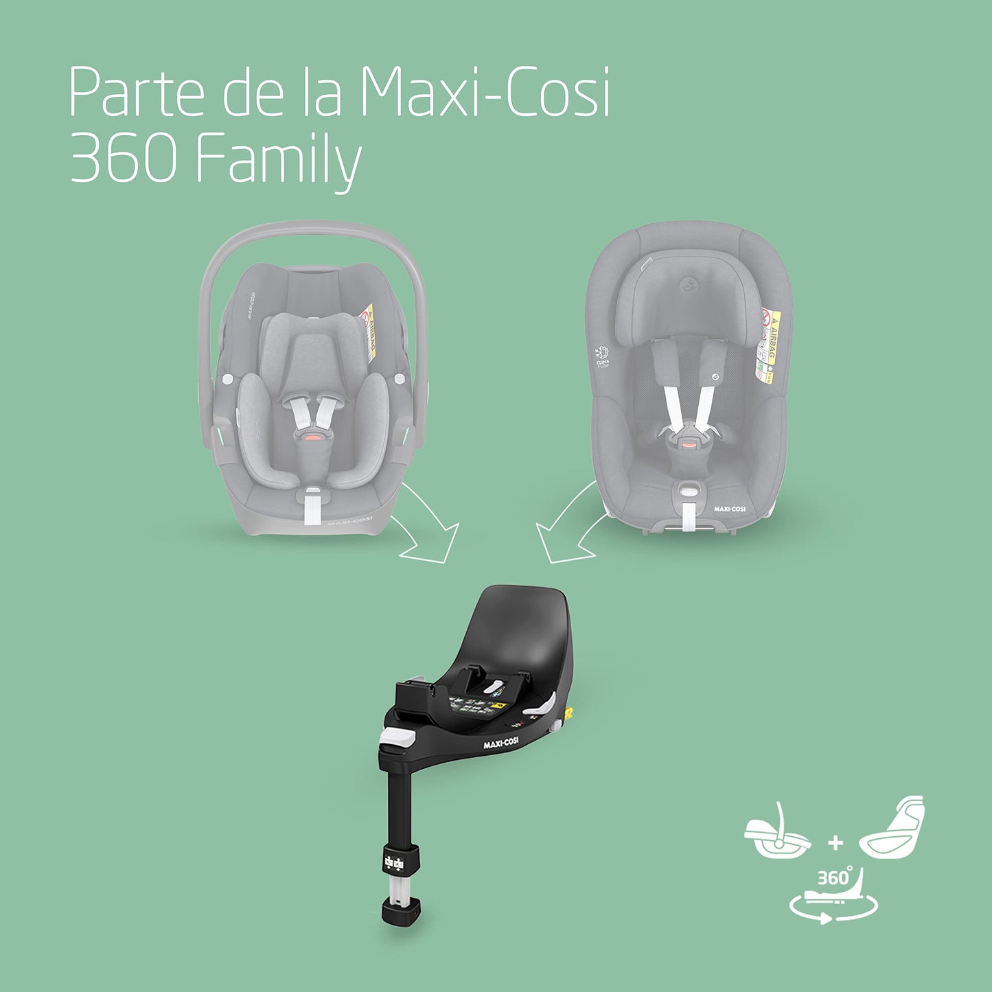 Maxi-Cosi FamilyFix 360 i-Size Base ISOFIX Giratoria 360, con Giro FlexiSpin, de 0 a 4 Años (40-105 cm), Negra