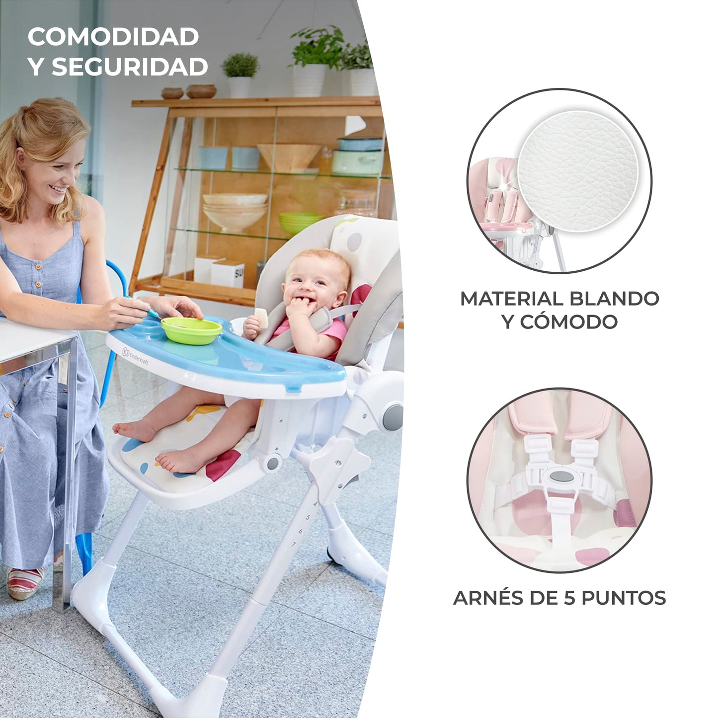 inderkraft YUMMY Trona Bebé Portátil, Plegable y Reclinable (7 Niveles), con Reposapiés y Bandeja Ajustables, hasta 3 Años, Rosa