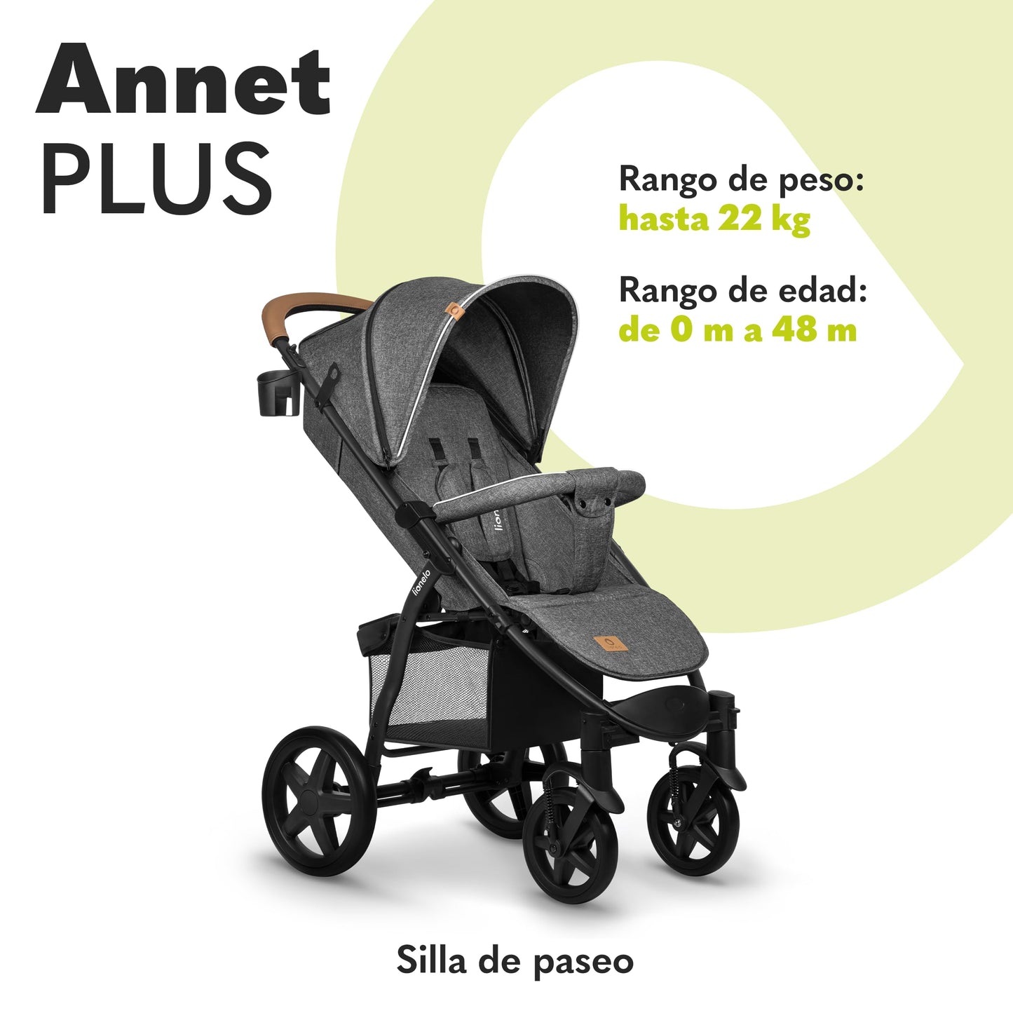 LIONELO Annet Silla de Paseo con Reclinación Total, Capota XXL y Mosquitera, Plegable, de 0-48 Meses (hasta 22 kg), Stone Caramel