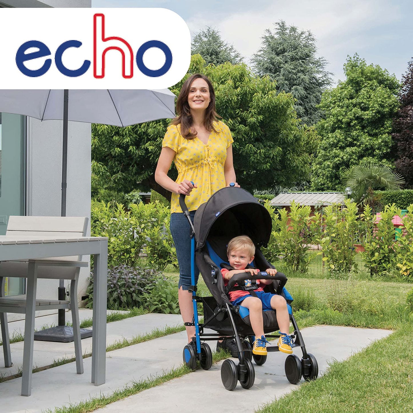 Chicco Echo Cochecito Ligero y Plegable, con Reclinación Total desde Nacimiento hasta 22 kg, Piedra