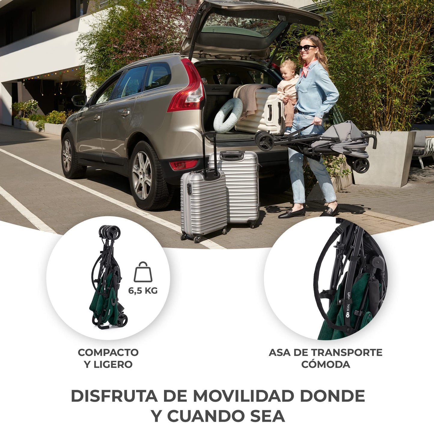 Kinderkraft TIK Silla de Paseo Ligera, Plegable (6,5 kg), con Reclinación Total y Tejido Impermeable, Verde