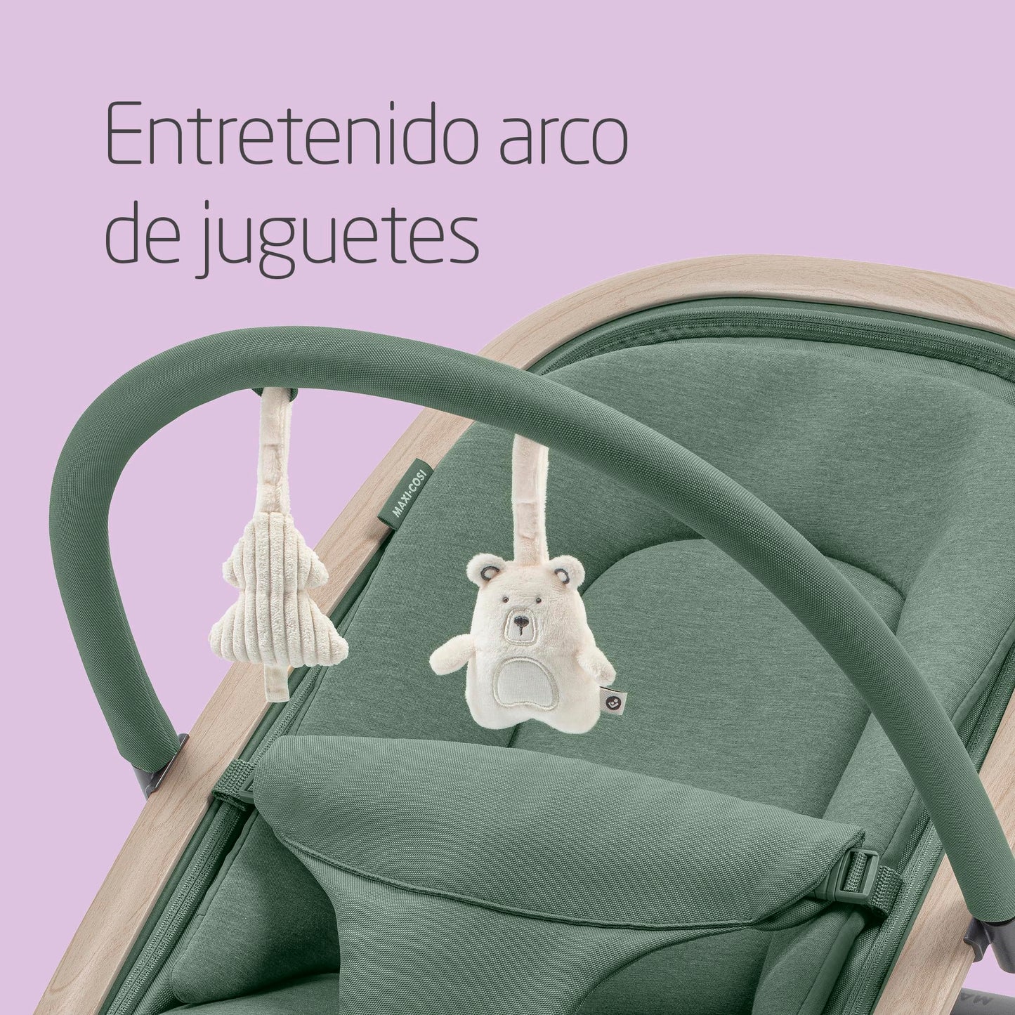 Maxi-Cosi Kori Hamaca y Balancín 2 en 1, con Arco de Juegos y 3 Reclinaciones, Ligera y Compacta, de 0 a 2 Años (hasta 15 kg), Eco Care, Beyond Green