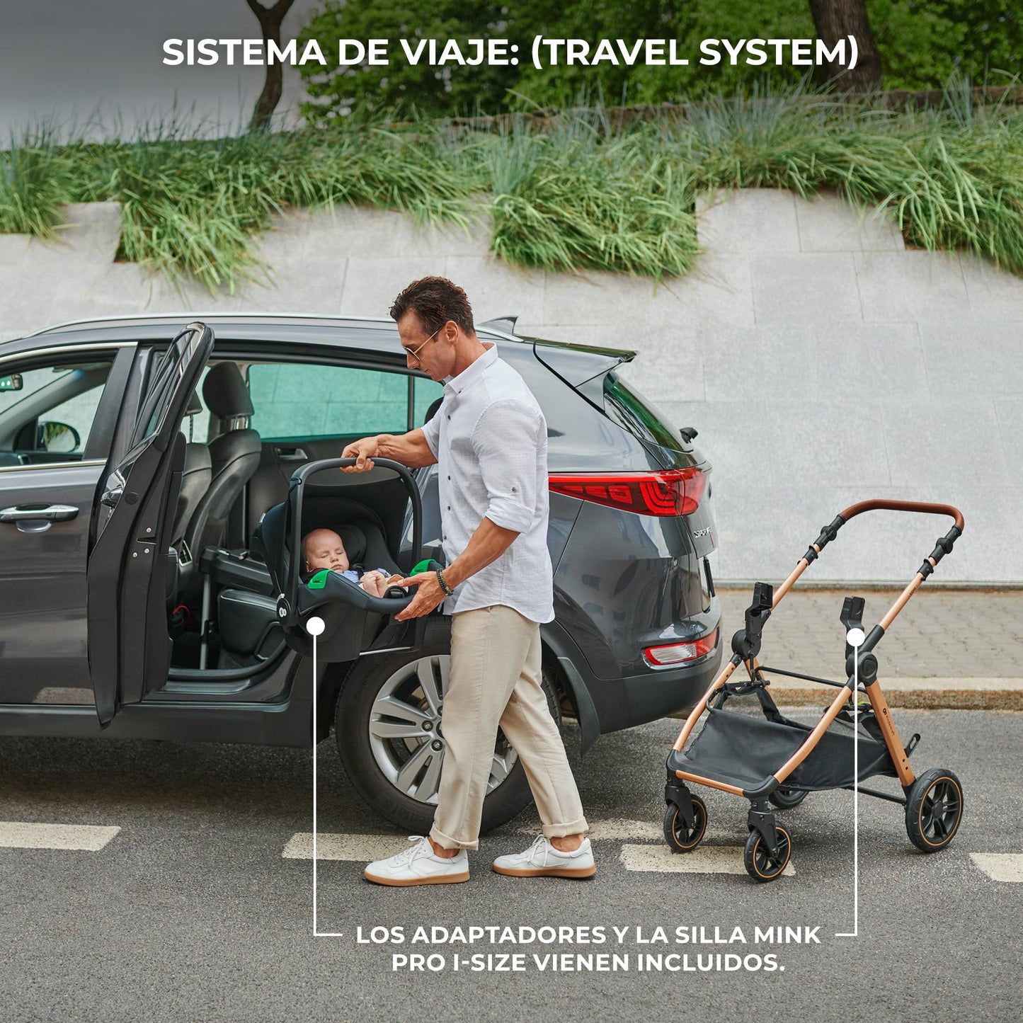 Kinderkraft ESME Sistema de Viaje 3 en 1, Plegable, con Silla de Coche **Mink PRO i-Size, para Recién Nacido hasta 4 Años, Negro